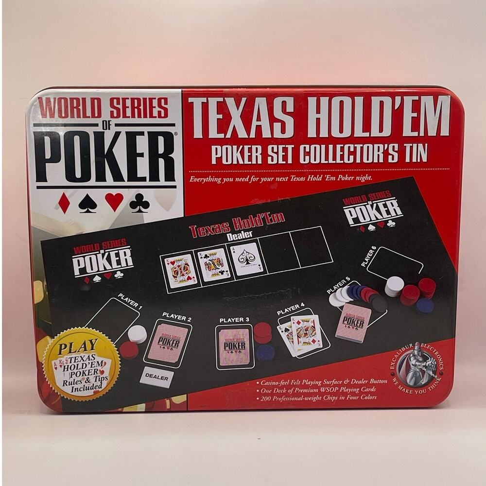 World Series of Poker Texas Hold'Em Poker Set Collectors in Tin Chips Cards USED